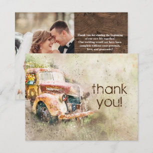 Rustic Vintage Truck Wedding Photo Thank You Invitation