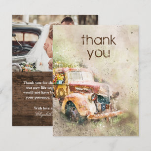 Rustic Vintage Truck Wedding Photo Thank You Invitation