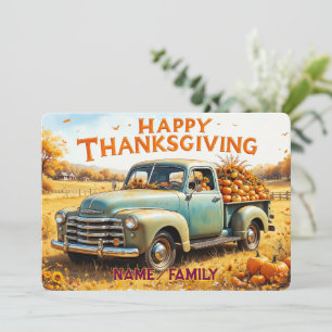 Rustic Vintage Truck with Pumpkins and Sunflowers Holiday Card