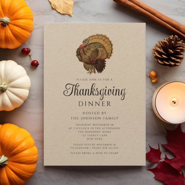Rustic Vintage Turkey Thanksgiving Dinner Invitation (Rustic Vintage Turkey Thanksgiving Dinner Invitation)
