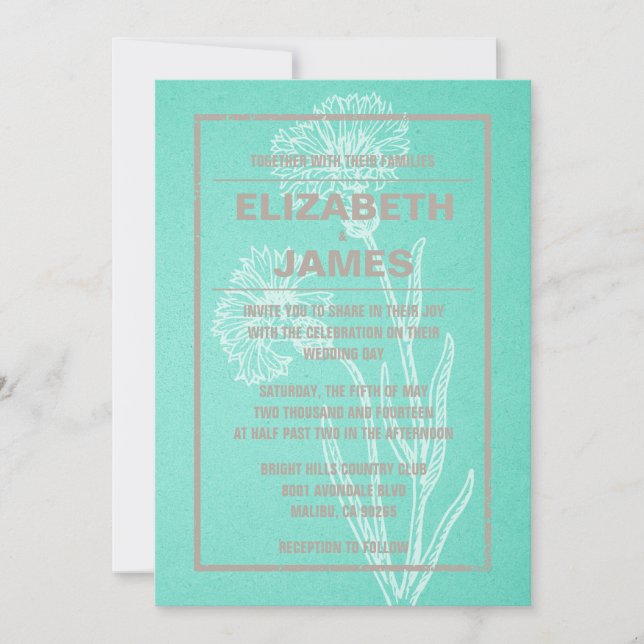Rustic Vintage Turquoise Wedding Invitations (Front)