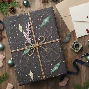 Rustic Vintage Twig Christmas Ornament Pattern Wrapping Paper