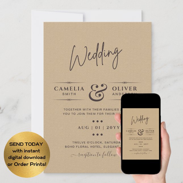 Rustic Vintage Typography Budget Wedding Invitation (Creator Uploaded)