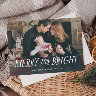 Rustic Vintage Typography with Photo   Christmas Holiday Card