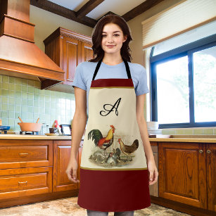Rustic Vintage Watercolor Colorful Rooster Chicken Apron