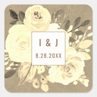 Rustic Vintage Watercolor Floral Bloom Wedding Square Sticker