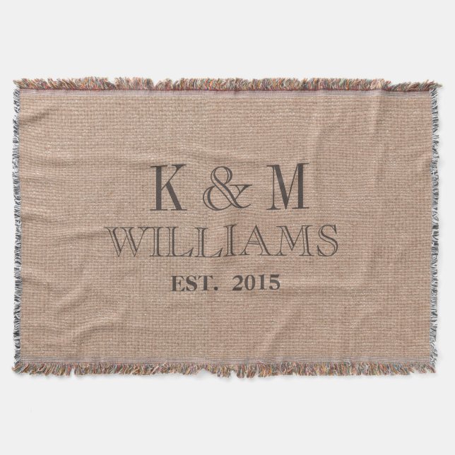 Rustic Vintage Wedding Monogram Keepsake Throw Blanket (Front)