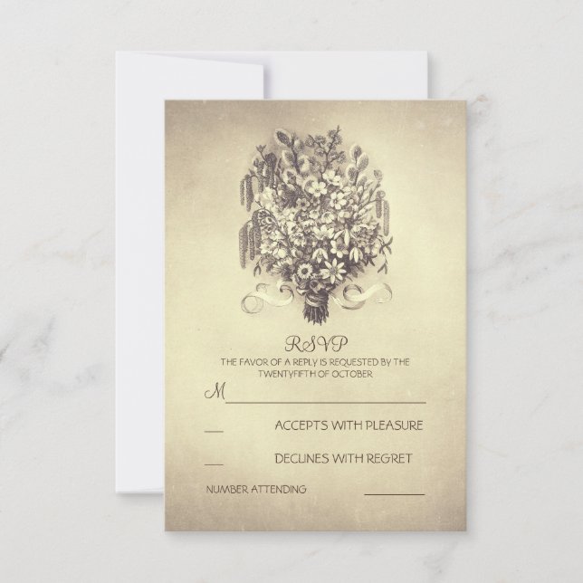 Rustic vintage wedding RSVP cards (Front)