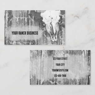 Rustic Vintage Western Black And White Bull Skull Business Card