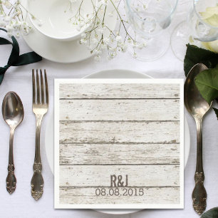 rustic  vintage white barn wood barn wedding napkin