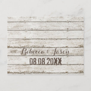 rustic vintage white barn wood  save the date announcement postcard