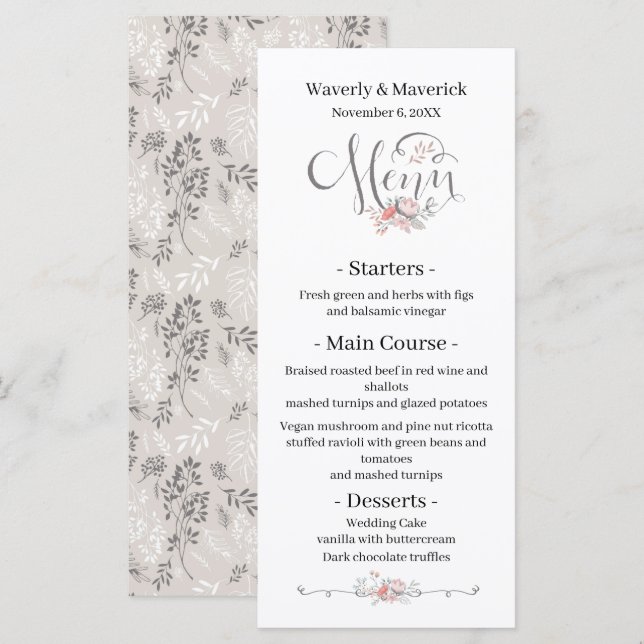 Rustic Vintage  Wildflowers Botanical Wedding Menu (Front/Back)