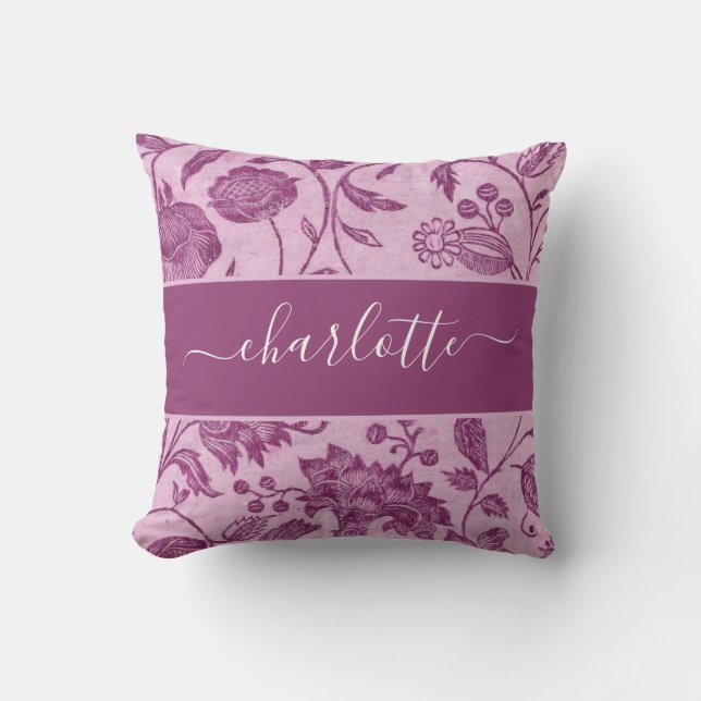 Rustic Vintage Wildflowers Purple Floral Cushion (Front)
