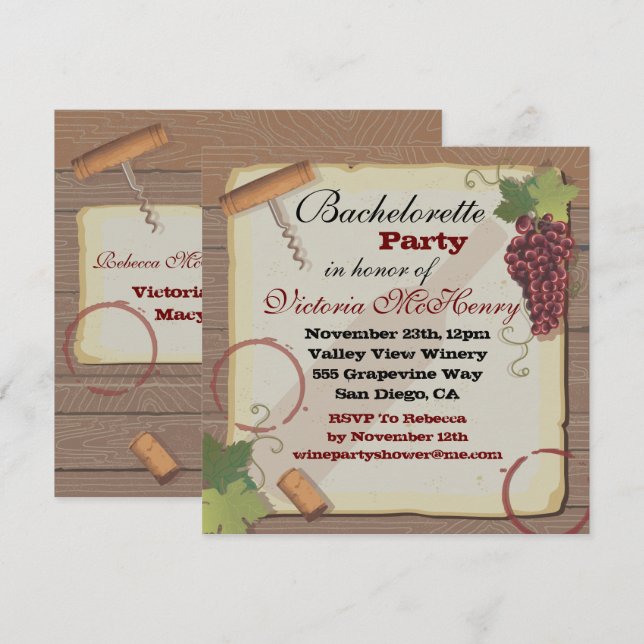 Rustic Vintage Wine Tasting Bachelorette Party Invitation (Front/Back)