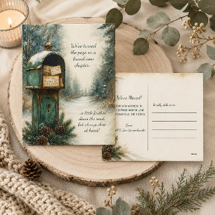 Rustic Vintage Winter Mailbox We Moved Postcard
