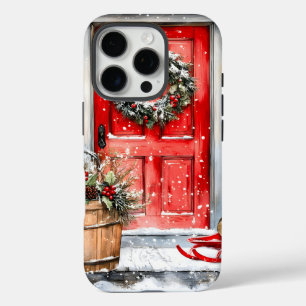 Rustic Vintage Winter Red Christmas Door Wreath iPhone 16 Pro Case