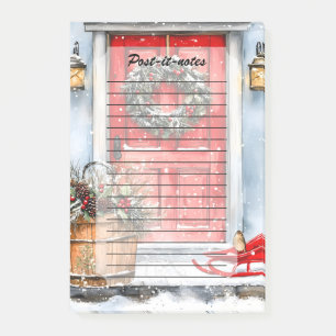 Rustic Vintage Winter Red Christmas Door Wreath Post-it Notes