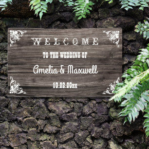 Rustic Vintage Wood Country Wedding Welcome Banner