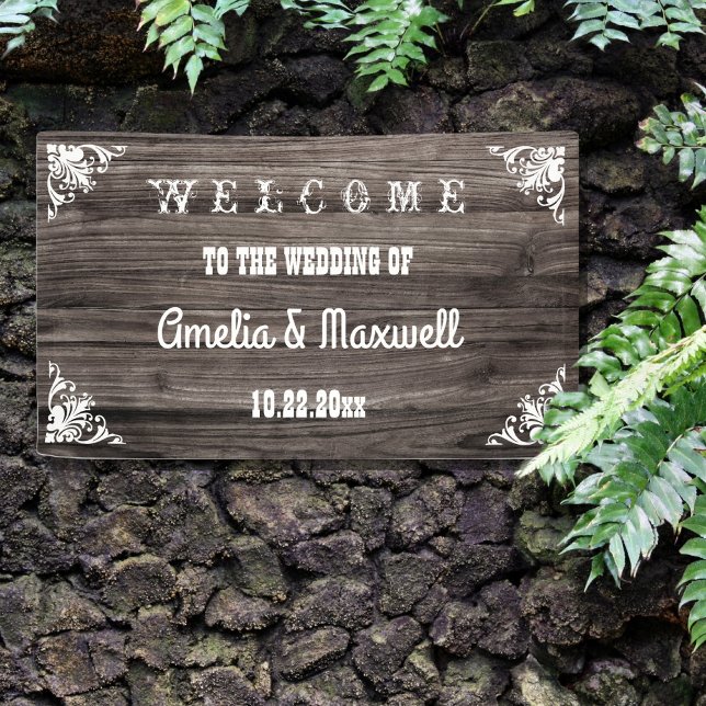 Rustic Vintage Wood Country Wedding Welcome Banner (Creator Uploaded)