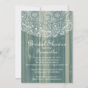 Rustic Vintage Wood Lace Bridal Shower Invitation
