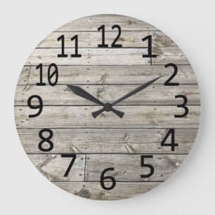 Rustic Vintage Wood Planks Large Black Numbers Clock