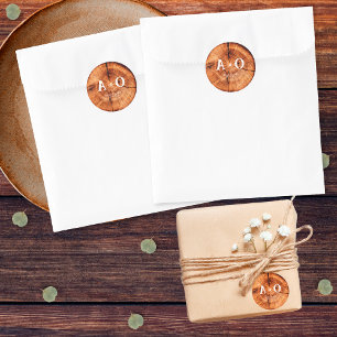 Rustic Vintage Wood Tree Slice Monogram Wedding Classic Round Sticker