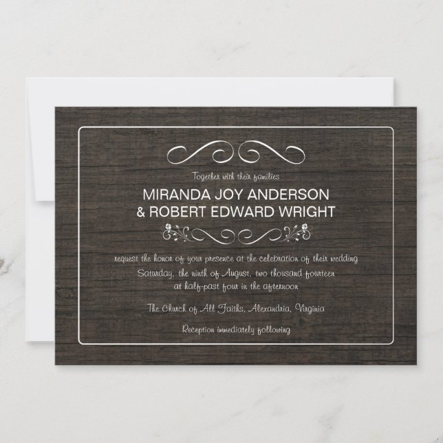 Rustic Vintage Wood Wedding Invitations (Front)