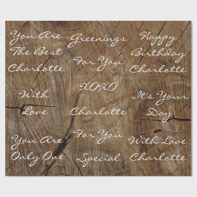 Rustic Vintage Wood White Velvet Personalized Wrapping Paper (Flat)