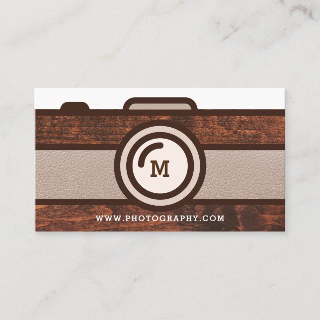Rustic Vintage Woodgrain Photography Camera Business Card (Front)