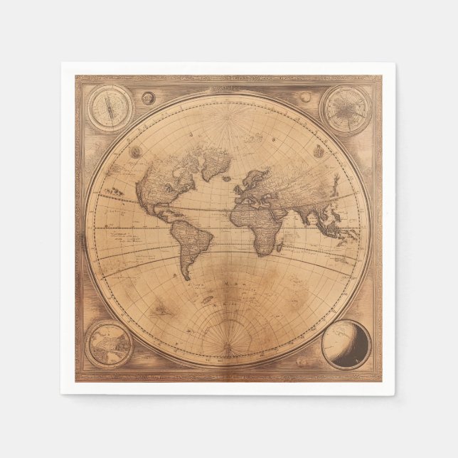 Rustic Vintage World Map Globe (2) Napkin (Front)