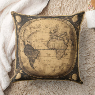 Rustic Vintage World Map Globe (6) Cushion