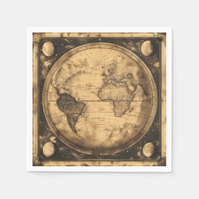 Rustic Vintage World Map Globe (6) Napkin (Front)