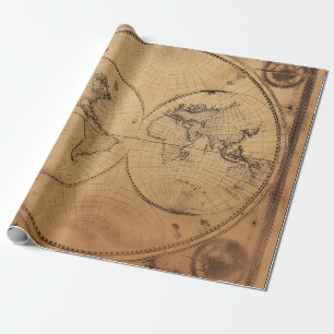 Rustic Vintage World Map Globe Wrapping Paper