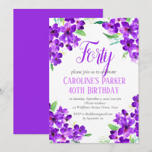 Rustic Violet 40th Birthday Purple Floral Invitation