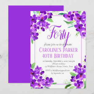 Rustic Violet 40th Birthday Purple Floral Invitation
