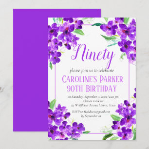 Rustic Violet 90th Birthday Purple Floral Invitation