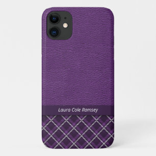 Rustic Violet Leather and Violet Tartan Plaid iPhone 11 Case