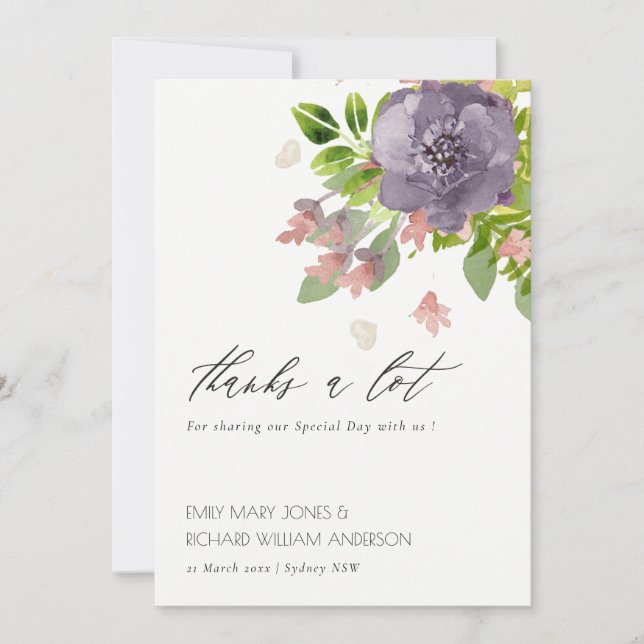 RUSTIC VIOLET PINK WILD FLOWER & FOLIAGE Thank You (Front)