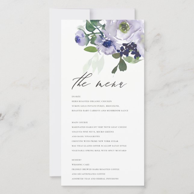 Rustic Violet Purple Floral Leafy Menu Card (Front)