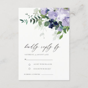 Rustic Violet Purple Floral Leafy Wedding RSVP Enclosure Card