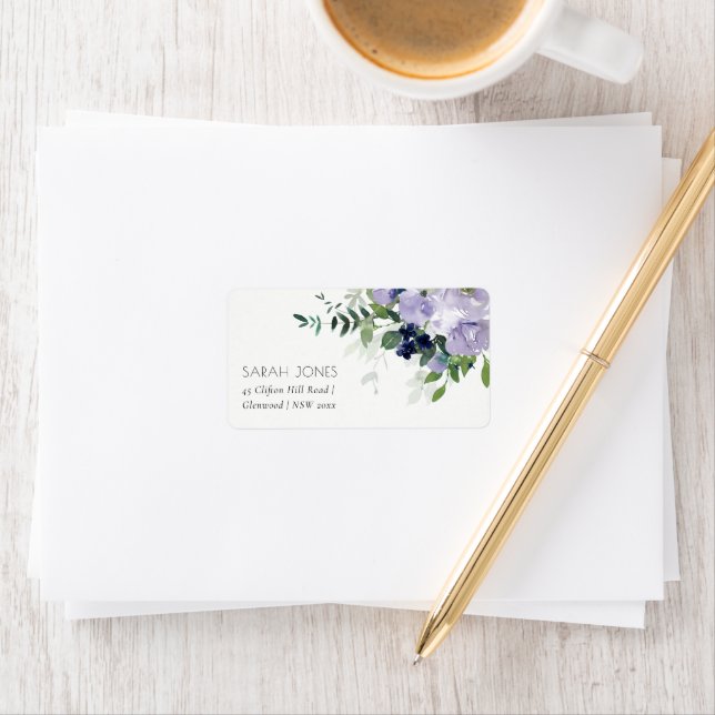 Rustic Violet Purple Navy Floral Leafy Address Label (Insitu)