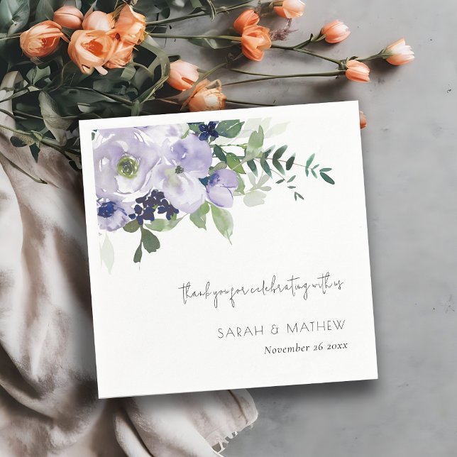 Rustic Violet Purple Navy Floral Leafy Wedding Napkin (Creator Uploaded)