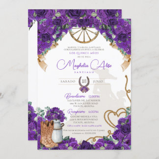 Rustic Violet Purple Western Charro Quinceañera Invitation