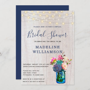 Rustic Virtual Bridal Shower Mason Jar Succulents Invitation