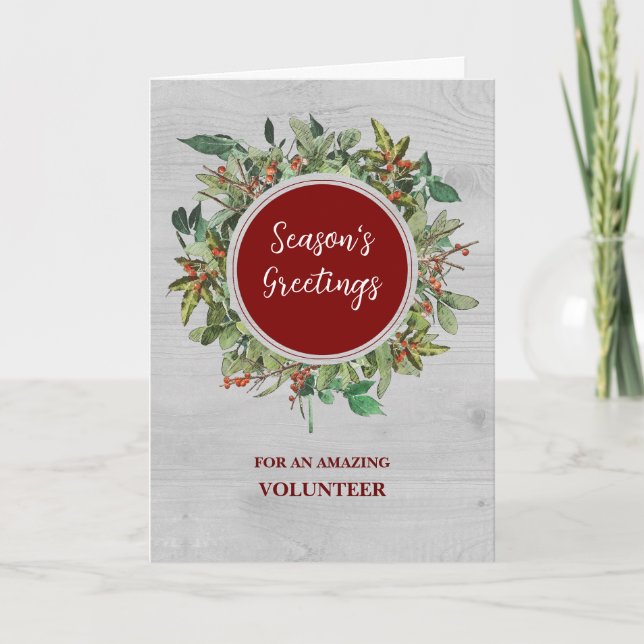 Rustic Volunteer Christmas Holiday Card (Front)