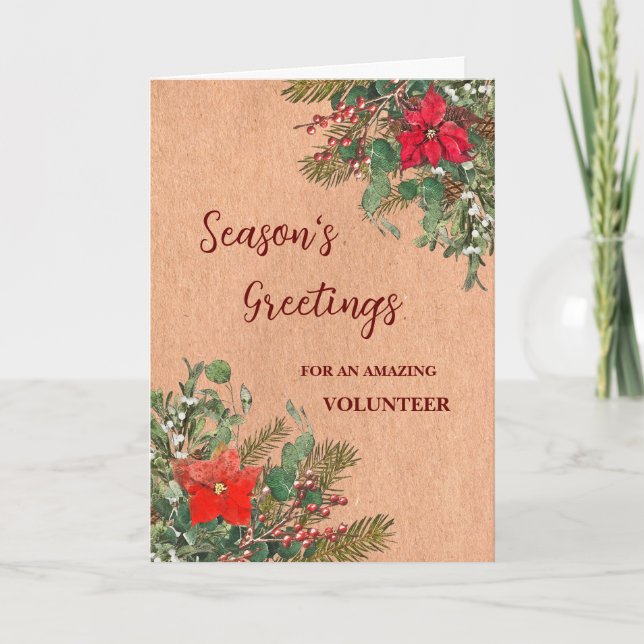 Rustic Volunteer Christmas Holiday Card (Front)