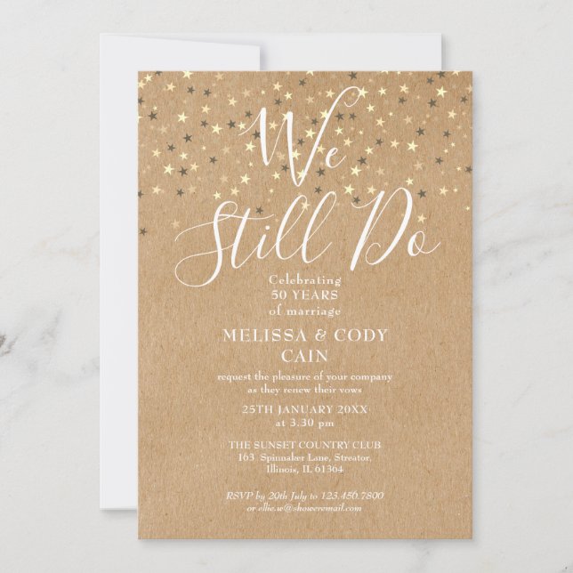 Rustic Vow Renewal We Still Do Gold Stars Invitati Invitation (Front)
