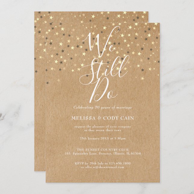 Rustic Vow Renewal We Still Do Gold Stars Invitation (Front/Back)