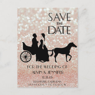 Rustic Wagon Wedding Pink Rose Glitter Couple Postcard