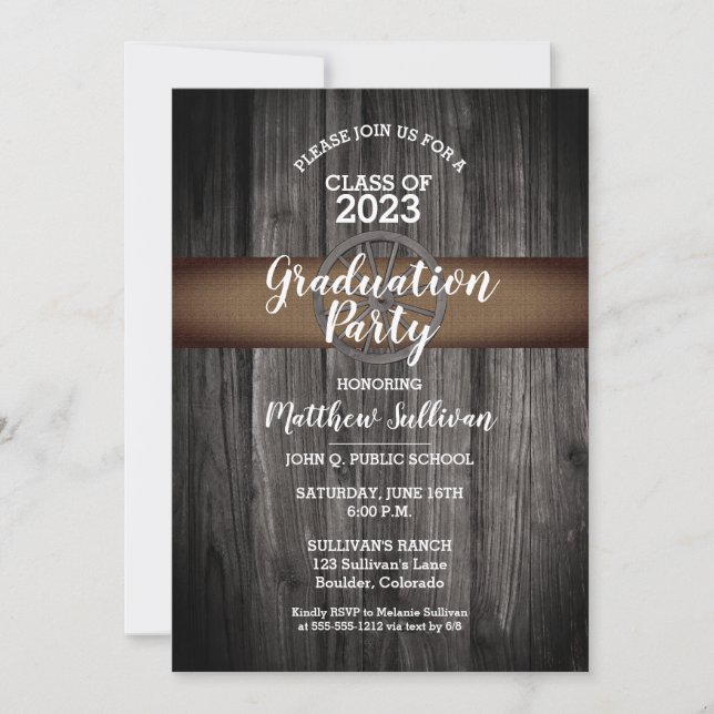 Rustic Wagon Wheel Class of 2023 Graduation Party Invitation (Front)